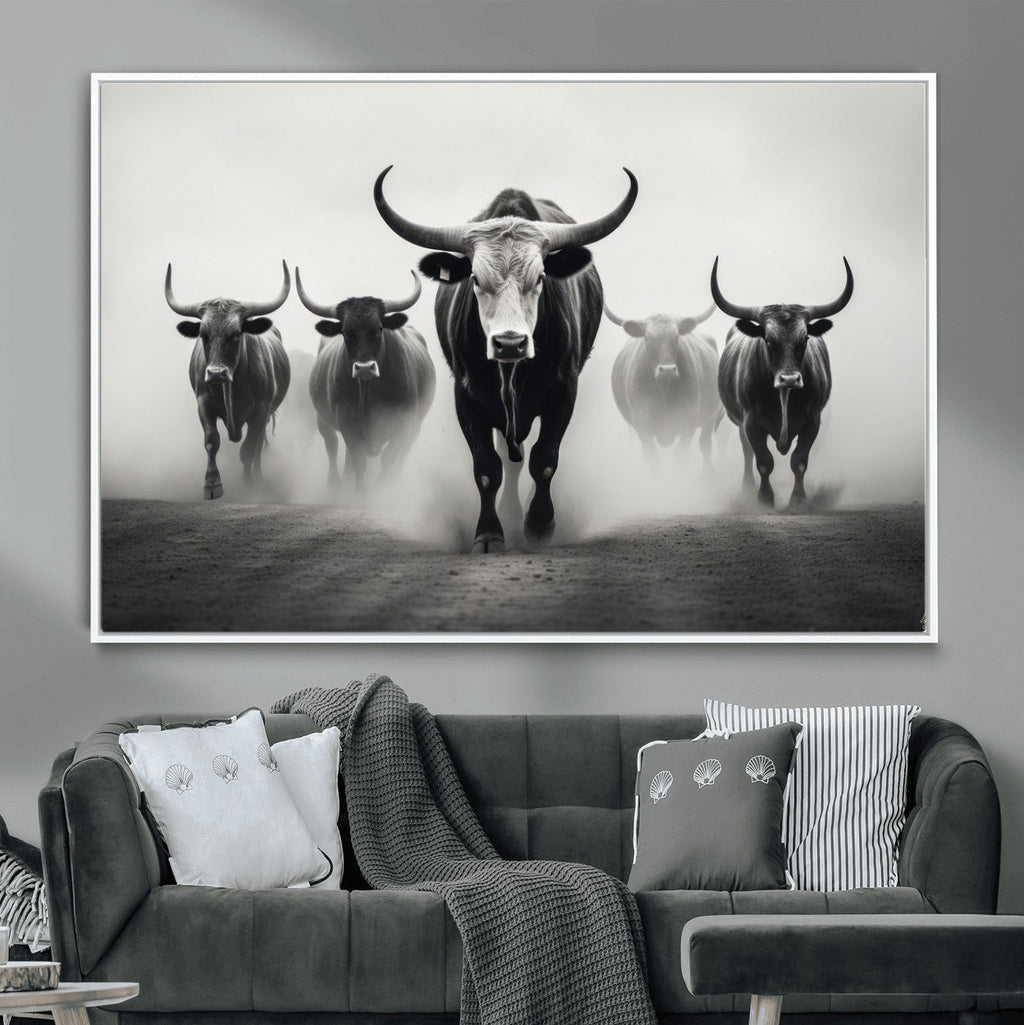 Texas Longhorn Wall Art Canvas Print, Framed Speckled Cow