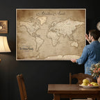 Personalized Black Modern Push Pin World Map Wall Art, Places Visited Tracker, Family Room and Bedroom Decor