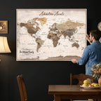 Custom Push Pin World Map Wall Art Canvas Print | Personalized Travel Tracker