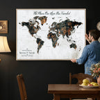 Custom Navy Geometric Push Pin World Map Canvas Print, Bucket List Map, Living Room and Home Office Decor
