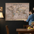 Custom Push Pin World Map Wall Art Canvas Print | Personalized Travel Tracker