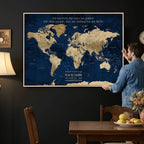Personalized Framed Black Push Pin Travel Map Canvas Print, Next Trip Planner Map, Dining Room and Bedroom Decor