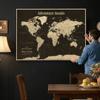 Custom Beige Push Pin World Map Wall Art, Next Trip Planner Map, Living Room and Home Office Decor