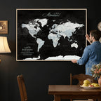 Custom Beige World Travel Map Wall Art with Pins, Places Visited Tracker, Bedroom and Home Office Decor