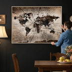 Personalized Push Pin World Map Wall Art Canvas Print, Customizable Framed Travel Map - NEWMAP-085