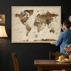 Vibrant Earth Tone World Map Canvas Print | Framed Detailed Map of the World