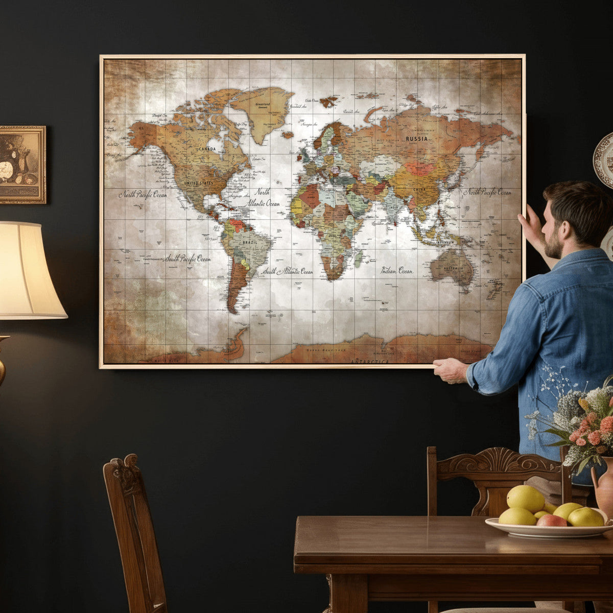 Vibrant Watercolor World Map Canvas Wall Art | Framed Travel Map