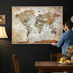Custom Framed Modern Push Pin World Map Wall Art, Places Visited Tracker, Home Office and Entryway Decor
