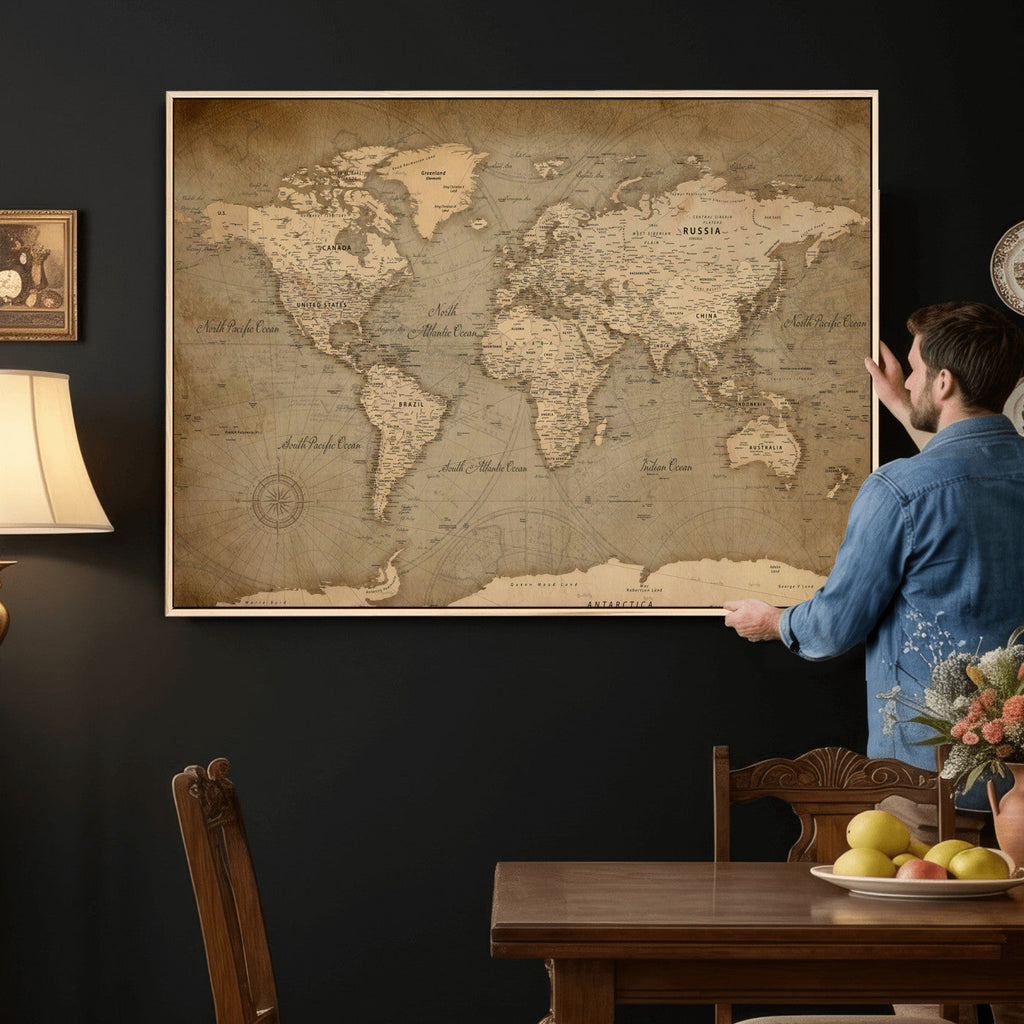Dark World Map Canvas Print | Framed Travel Map Wall Art
