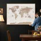 Framed Large World Map Canvas Print for Office Decor