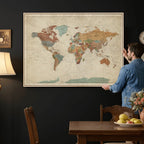 Vintage World Map Canvas Wall Art Print | Framed Modern World Map