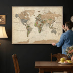 Framed World Map Wall Art for Home and Office Decor