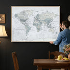 Push Pin World Map Canvas Print - Detailed Vintage World Map
