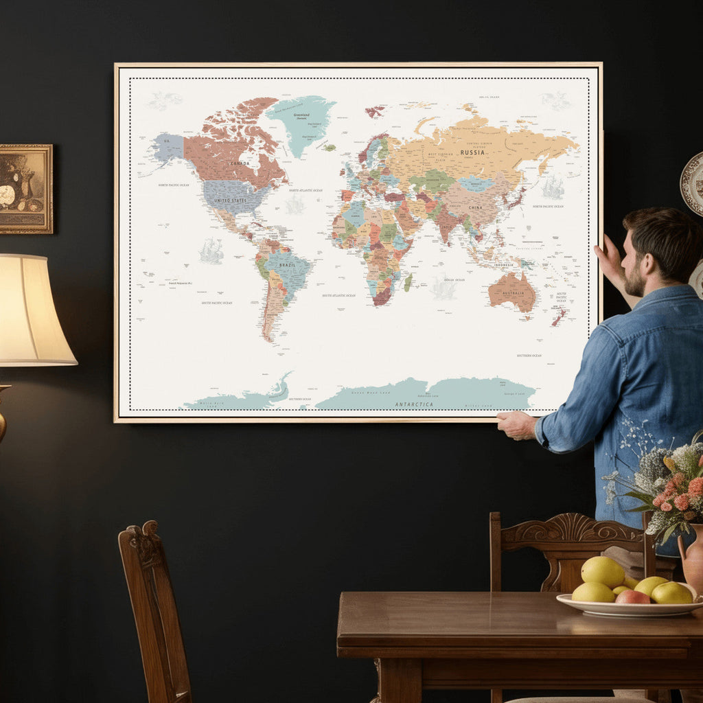 Pastel Colors World Map Wall Art Canvas Print