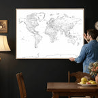 World Map Canvas Print, Framed Modern Detailed Map of the World for Home or Office