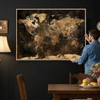 World Map Canvas Print, Modern Decorative Framed Map Artwork