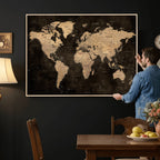 Brown World Map Canvas Print | Modern Travel Map Wall Art