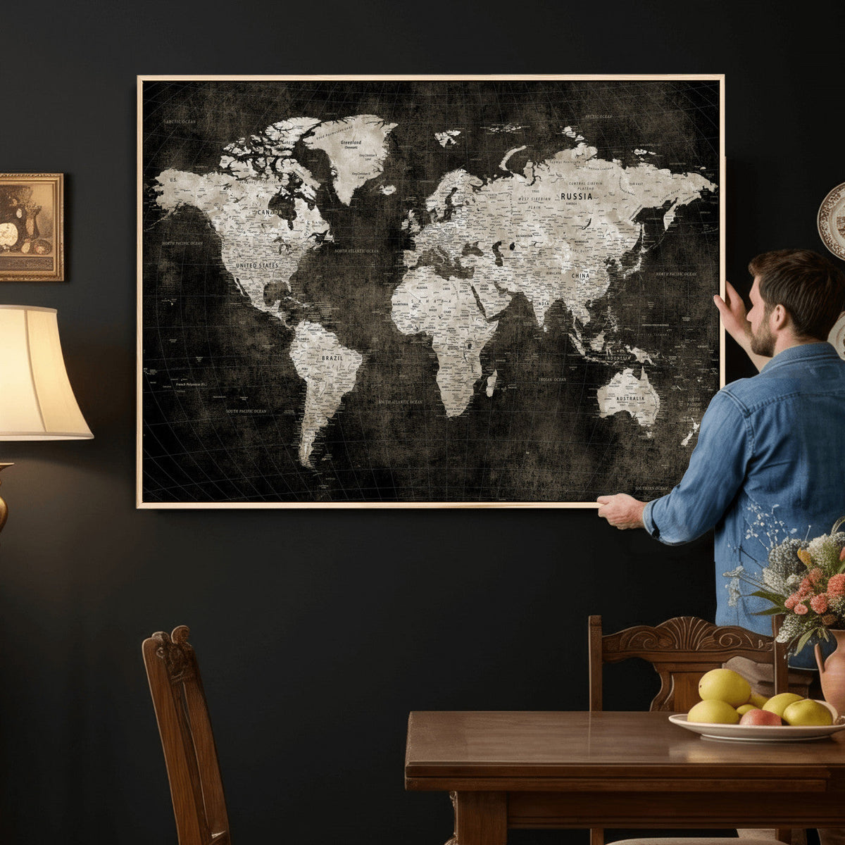 Vintage World Map Wall Art Canvas Print | Framed Large Map Wall Art
