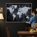 Black World Map Canvas Print | Detailed Map for Couples and Anniversary Gift