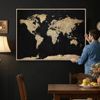 Beige World Map Canvas Wall Art Print, Minimal Black and Beige Map