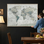 Neutral Vintage World Map Canvas Wall Art Print, Classic Map Artwork