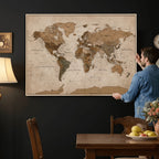 World Map Canvas Wall Art Print, Detailed Global Map Artwork
