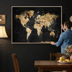 World Map Canvas Wall Art with Famous Landmarks | Framed Travel Map