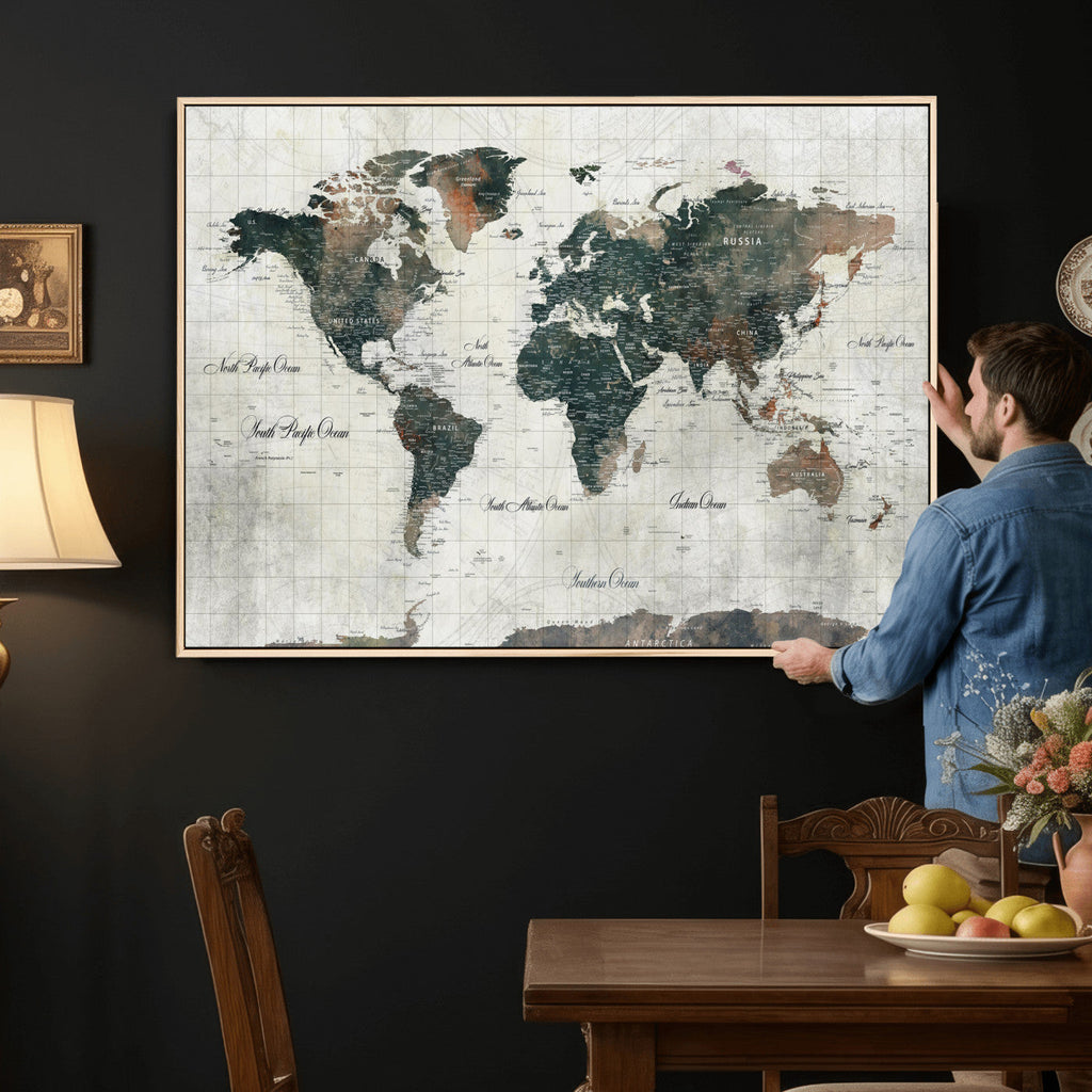 World Map Canvas Print | Framed Travel Map Wall Art for Couples