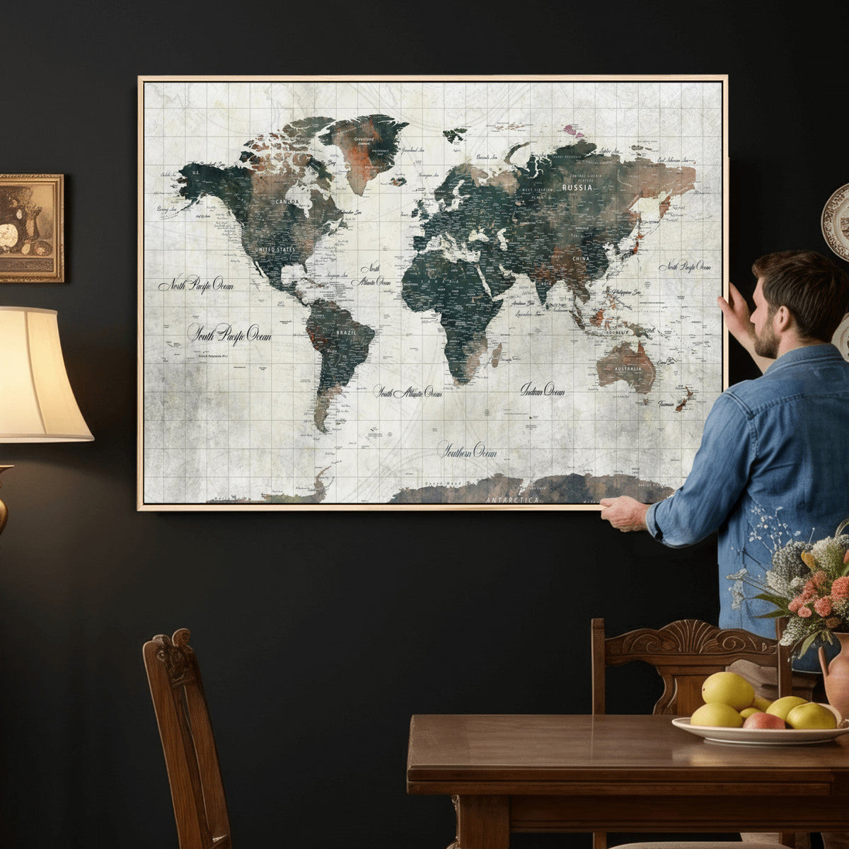 World Map Canvas Print | Framed Travel Map Wall Art for Couples