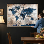 Rustic World Map Canvas Print | Framed Wall Art for Couples