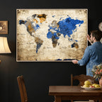 World Map Canvas Print | Colorful Abstract Travel Map, Framed Wall Art