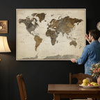 Vintage World Map Canvas Wall Art | Framed Antique Style Travel Map