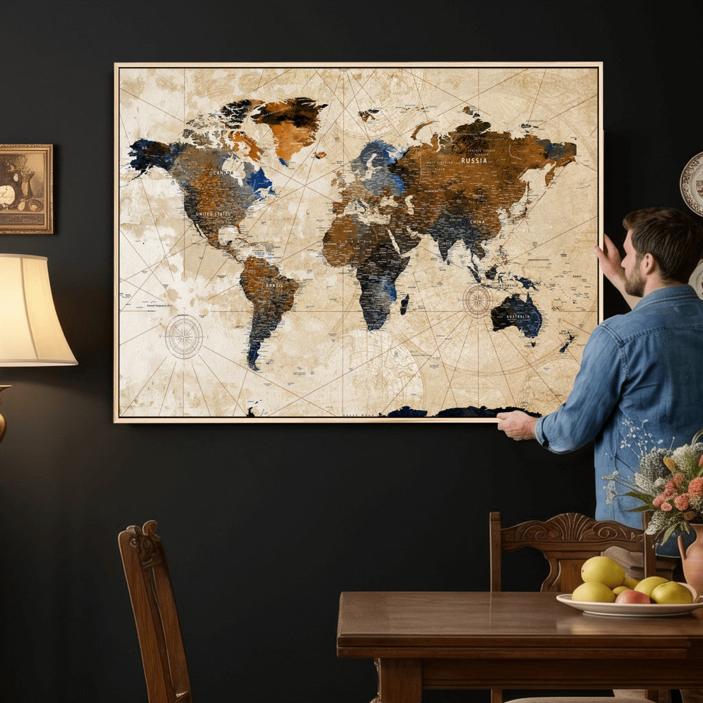 World Map Canvas Art Print | Framed Travel Map Wall Art