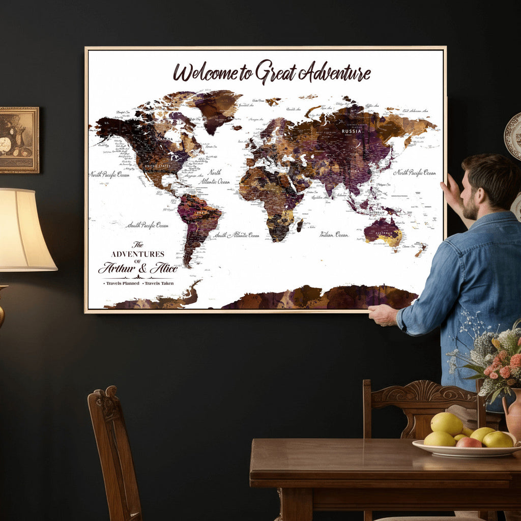 Custom Push Pin World Map Wall Art Canvas Print | Personalized Travel Map