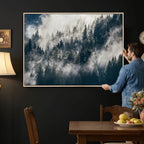 Foggy Mountain Forest Canvas Print, Misty Pine Trees Nature Wall Art