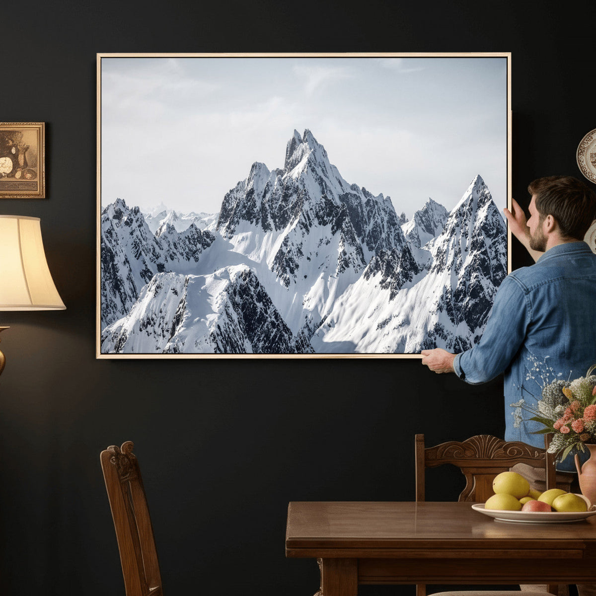 Snowy Mountain Range Canvas Print, Alpine Peaks Landscape Wall Art