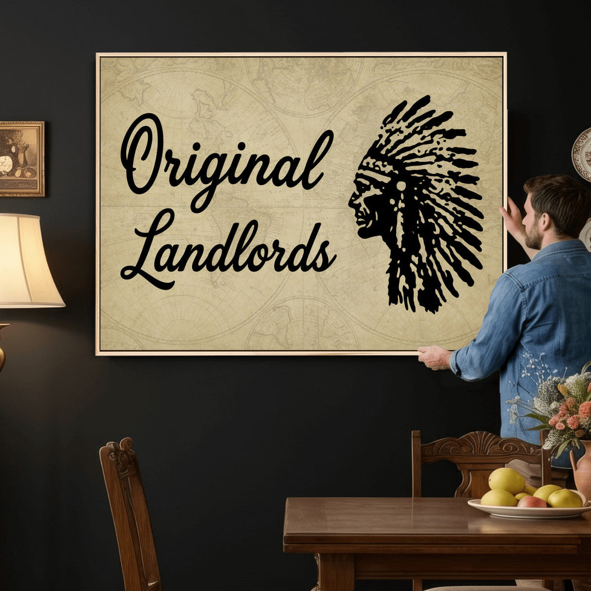 Original Landlords Wall Art Canvas Print, Native American Silhouette Artwork