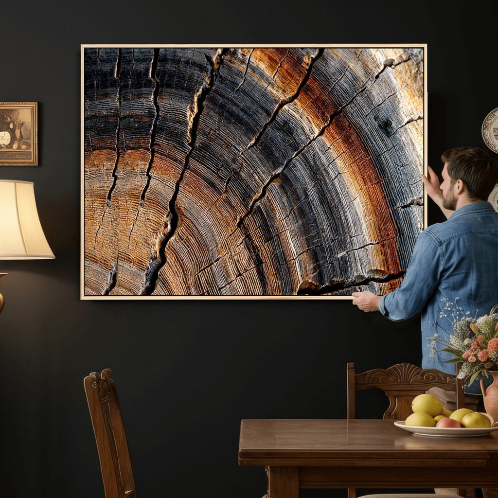 Abstract Tree Ring Wall Art Print, Natural Rustic Wood Grain Canvas