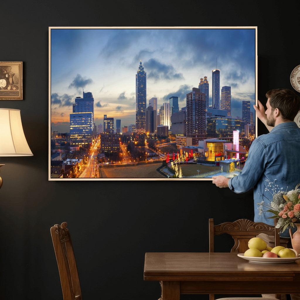 Atlanta Skyline Wall Art Canvas Print, Atlanta Downtown Night Cityscape