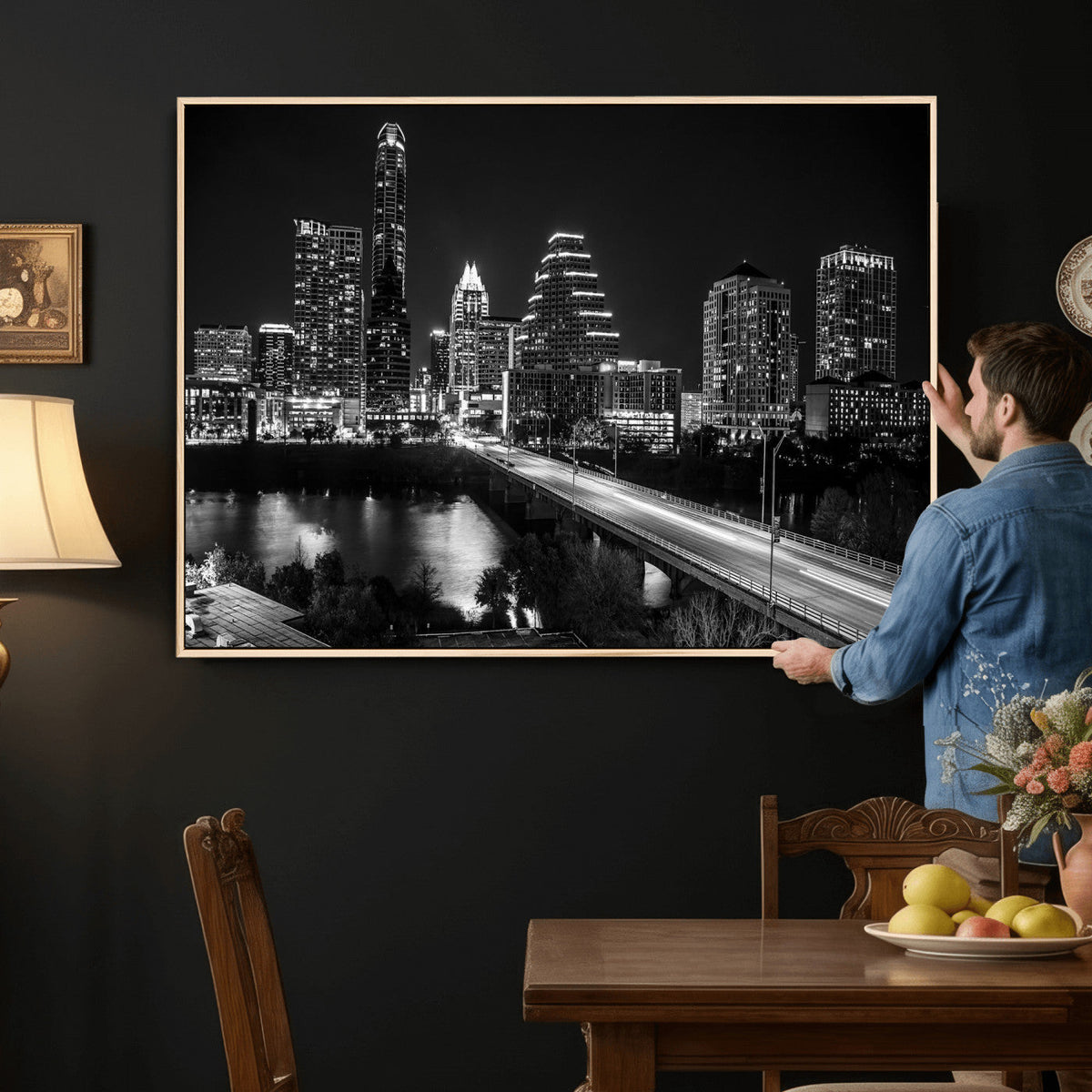 Austin Skyline Wall Art Canvas Print, Austin Downtown Night Cityscape