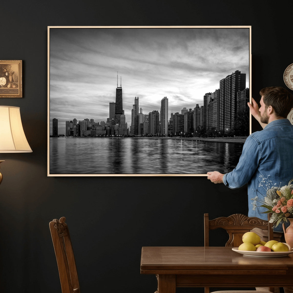 Chicago Wall Art Canvas Print, Chicago City Downtown Night Cityscape