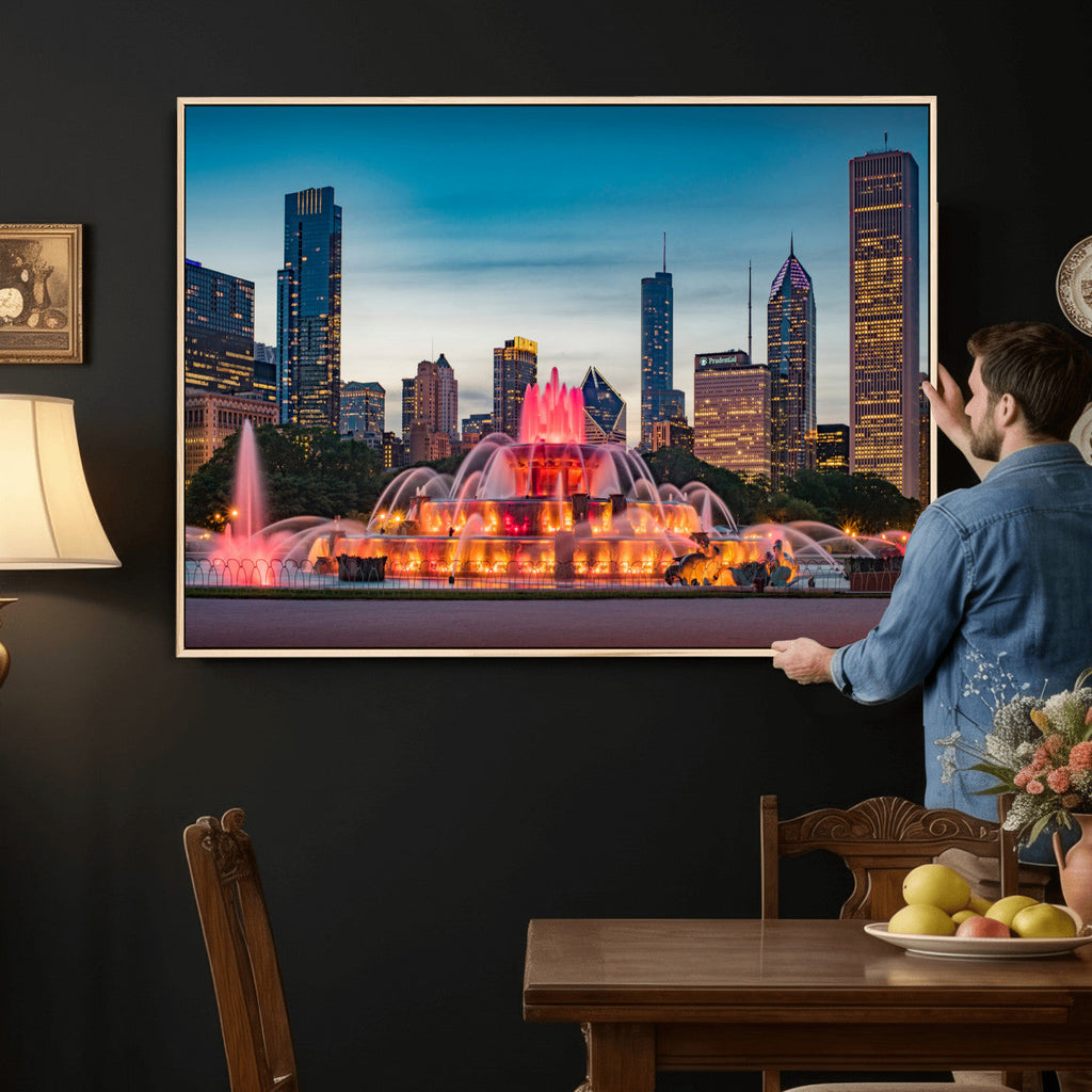 Chicago Wall Art Canvas Print - Chicago City Downtown Night Cityscape