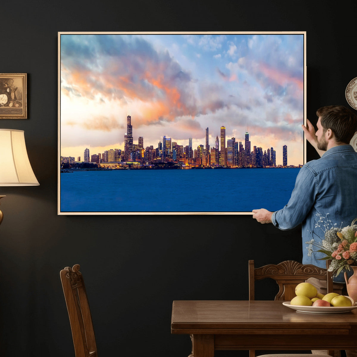 Chicago Wall Art Canvas Print - Chicago City Downtown Night Cityscape