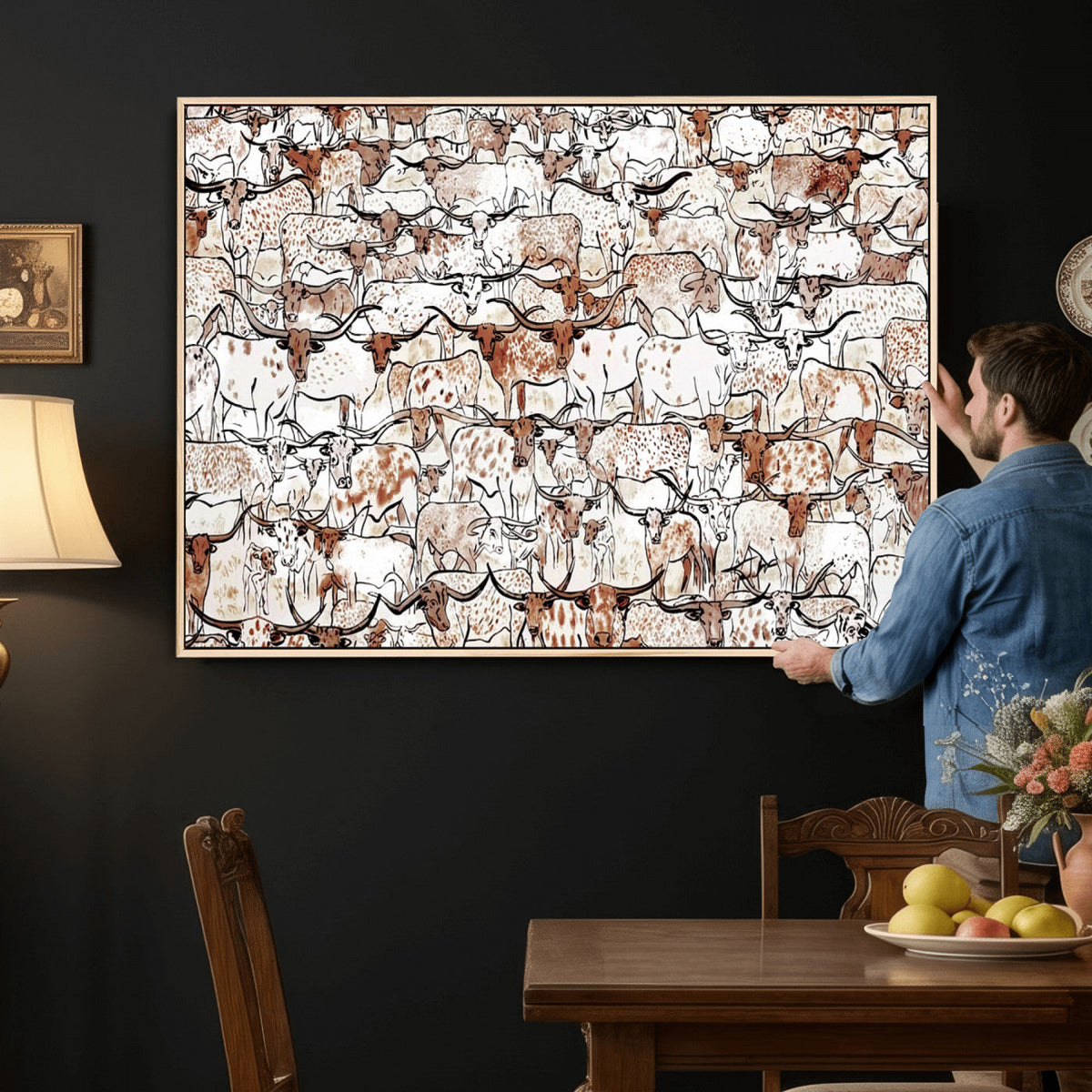 Abstract Longhorn Herd Wall Art Canvas Print