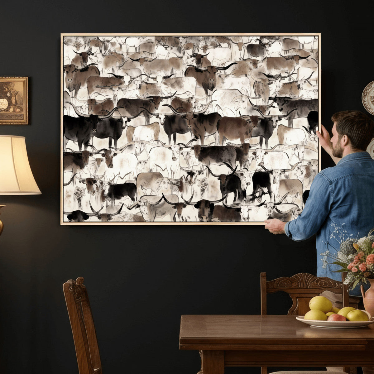 Abstract Texas Longhorn Print, Longhorn Herd Print