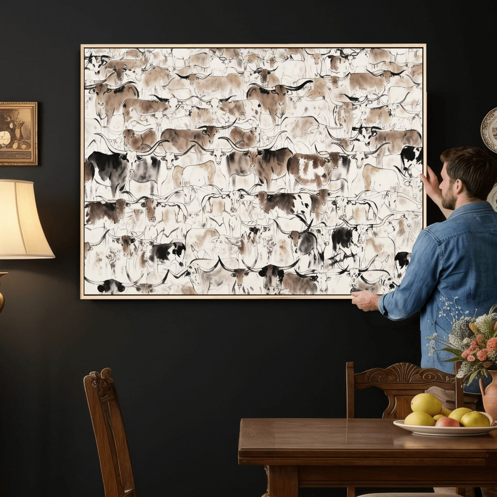 Abstract Texas Cow Canvas Print for Cabin and Western Home Decor
