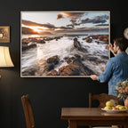 Rocky Coast Ocean Sunset Wall Art Canvas Print, Dramatic Seascape Nature Decor