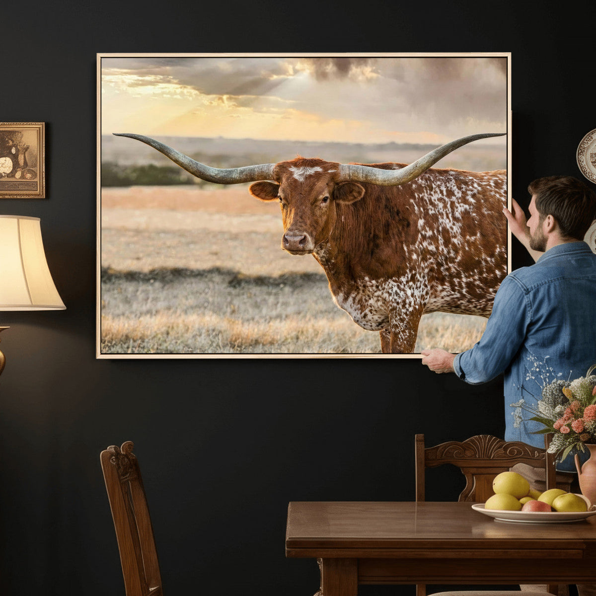 Texas Longhorn Wall Art Canvas Print, Western Ranch Bull Photography