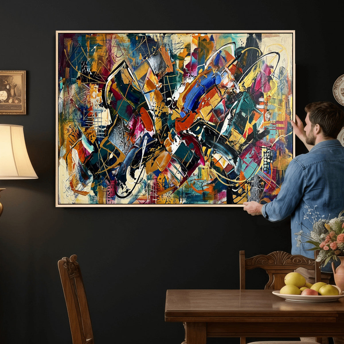 Geometric Abstract Wall Art Canvas Print, Orange Blue