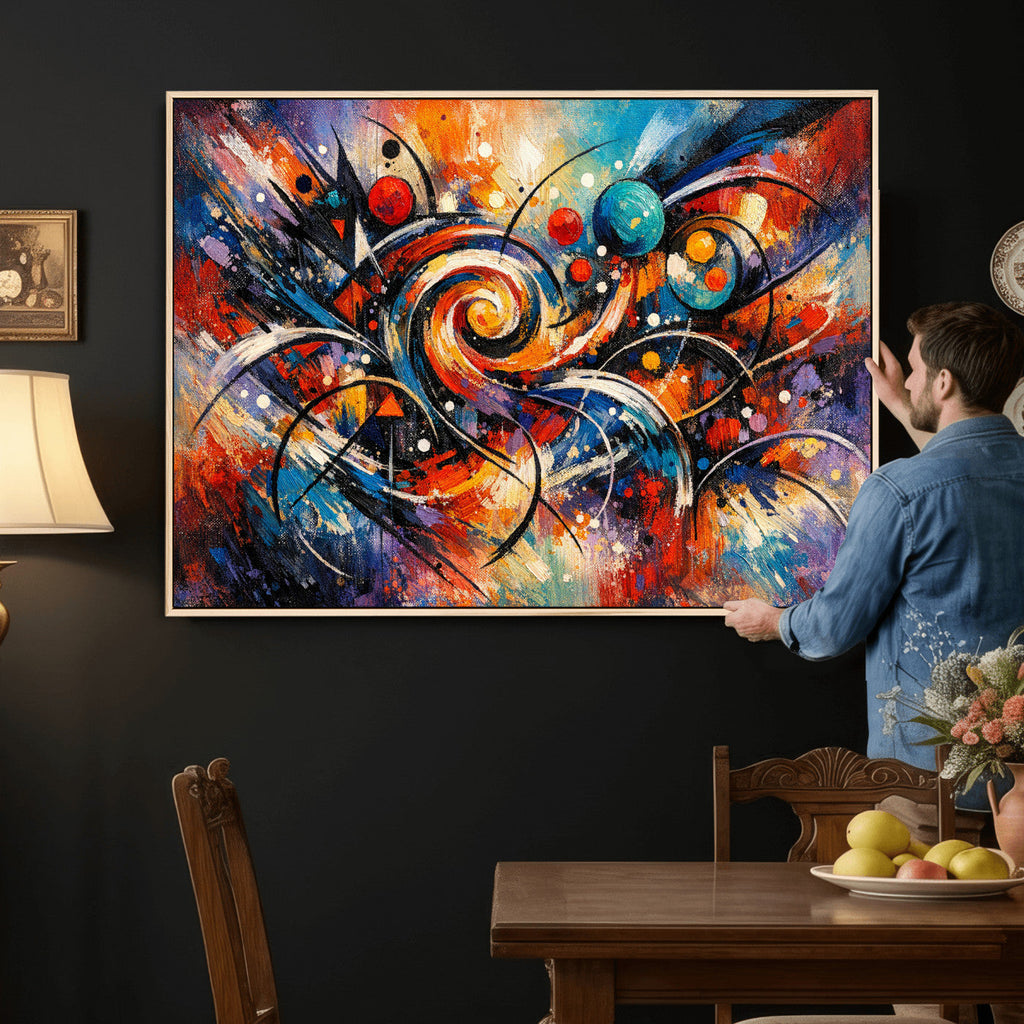 Geometric Abstract Wall Art Canvas Print, Orange Blue